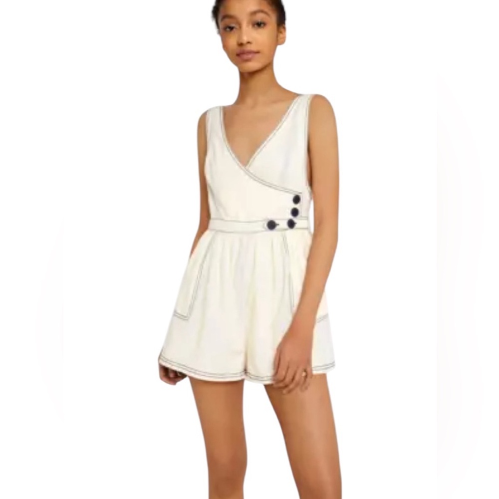 Urban Outfitters Anita Romper Ladies S V-Neck Cream Jumpsuit Jumper Linen